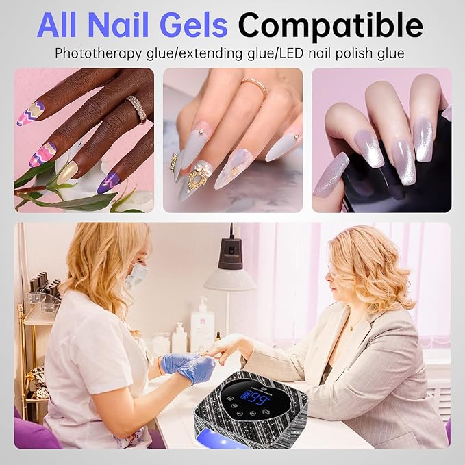 UV LED Nail Lamp 72W Rechargeable Sparkly Nail Dryer Gel Polish Light with 5 Timer Setting Professional Quick Dry Curing Lamp with Display Auto Sensor for Salon & Home