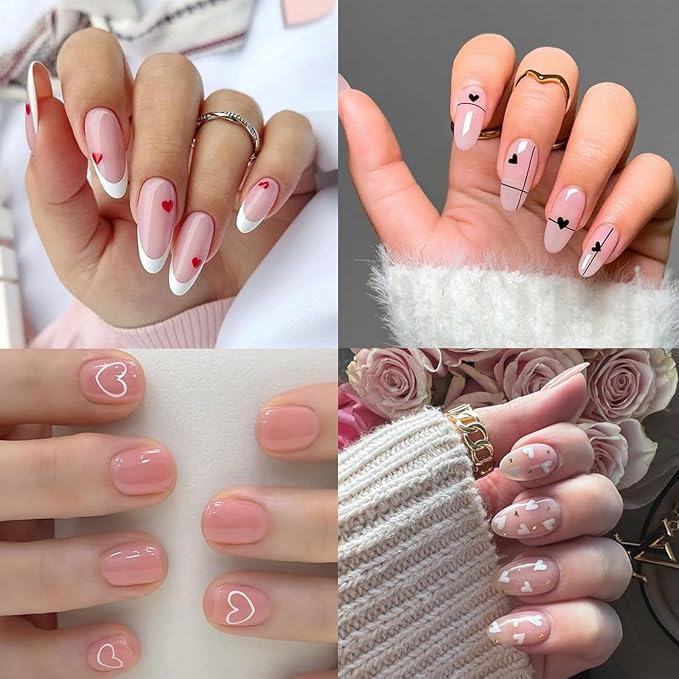 6 Sheets Valentine's Day Heart Nail Art Stickers Decals 3D Self-Adhesive Nail Decals Cute Red and Black Hollow Out Heart Nail Supplies for Women and Girls Valentines DIY Manicure Decorations