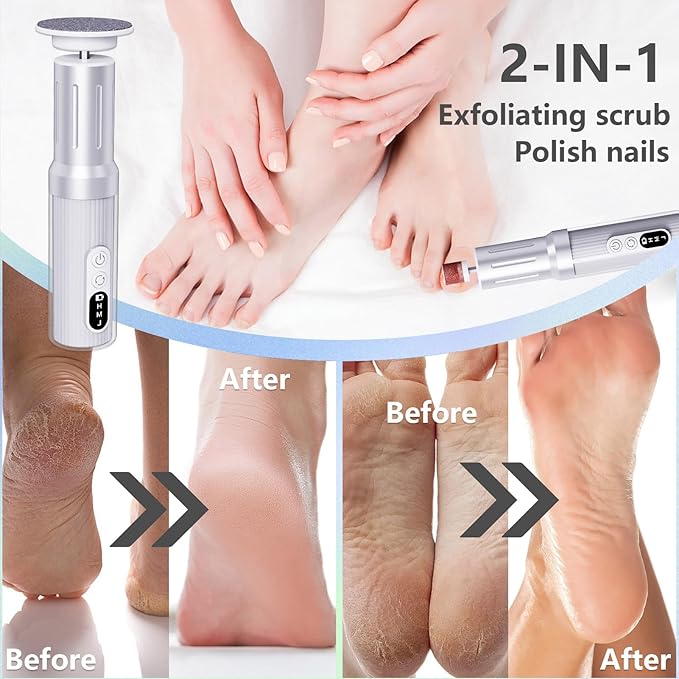 Electric Foot Callus Remover with Nano-Glass Head&Rechargeable Base,6 Speeds Cordless Electric Foot File with Digital Display,Callus Remover for Feet Dead Skin Home Spa Salon with 60Pcs Sandpaper Disk