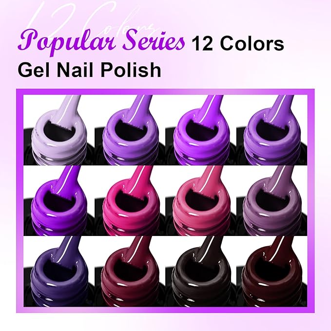 MEET ACROSS 12PCS Gel Nail Polish Set, 12 Colors Gel Nail Kit Art Design Soak Off UV LED,Nail Art Design Gifts for Women (SET-2, 12PCS)