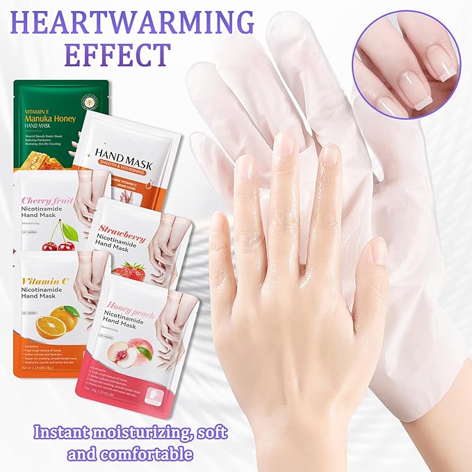 Hand Mask Moisturizing Gloves 6 Pack,Hydrating Hand Mask for Women,Soft Gloves for Dry Cracked Skin A