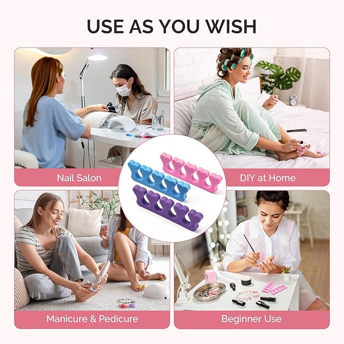 MelodySusie 50 Pcs Sponge Toe Separators Set, Soft & Premium Finger, Toe Spacers for Nail Polish, Manicure, Pedicure Home DIY Salon, Gift for Women Men, 5 Colors