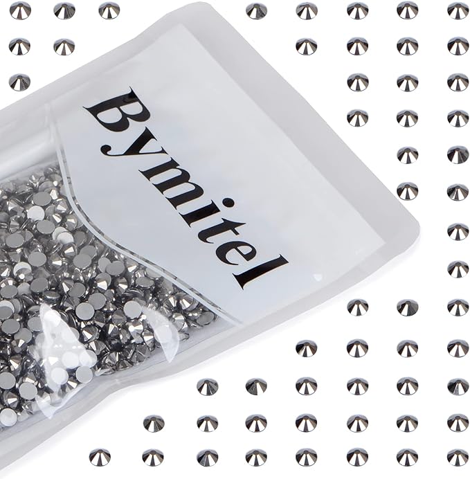 2880PCS Art Nail Rhinestones Non Hotfix Glue Fix Round Crystals Glass Flatback for DIY Jewelry Making with one Picking Pen (ss4 2880pcs, Jet Hematite)