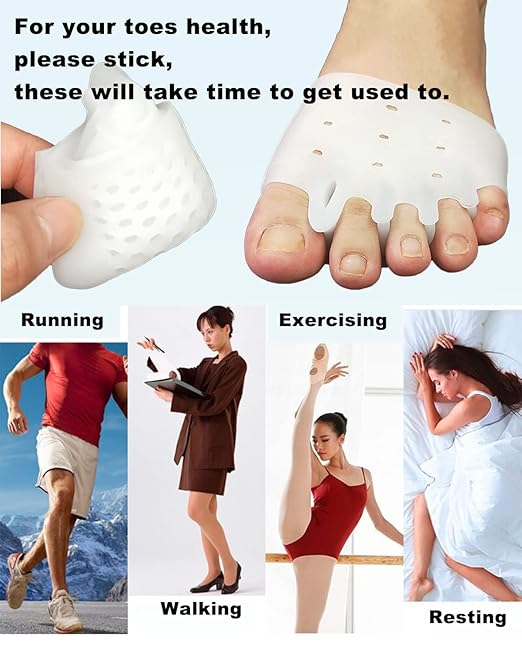 4 Pairs Metatarsal Gel Pads Toe Spacers Separators to Correct Bunions, Forefoot Pads, Hammertoe Corrector Big Toe Straighteners for Women Men Foot Pain Relief