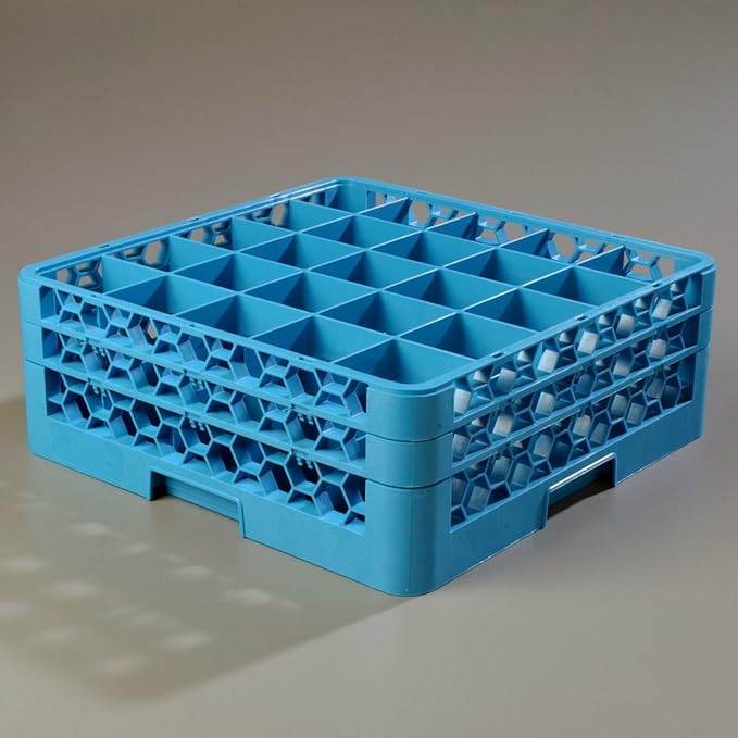 Carlisle FoodService Products RG25-214 OptiClean 25 Compartment Glass Rack with 2 Extenders, Blue , 7.12"