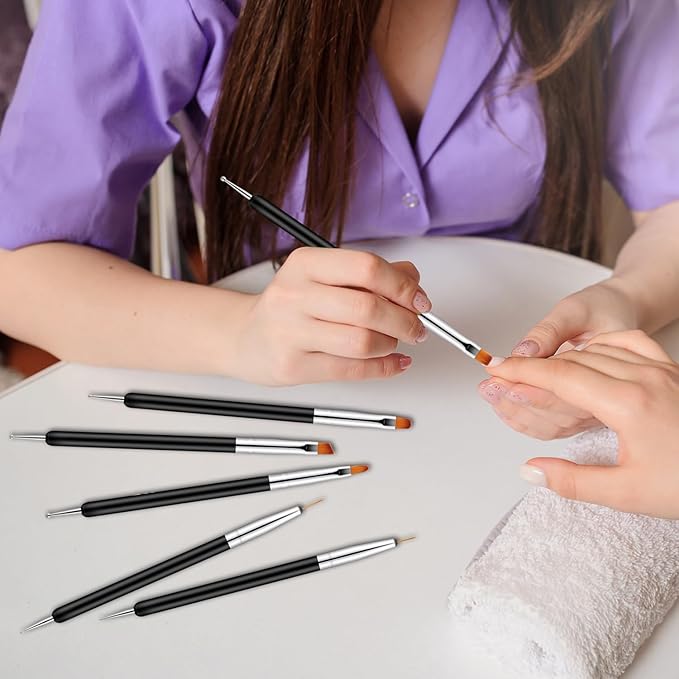 11PCS Nail Art Brushes & Nail Dotting Tools,Double Ended Tipped Silicone Nail Tools,Gel Polish Brush,Liner Brush,Dotting Pen for Home Salon DIY Kit (Black)