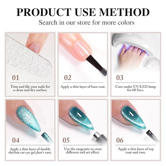 Double Rhythm 0.5 OZ Cat Eye Gel Polish with Magnet 15ML Holographic Glitter Shimmer Translucent Jelly Color Magnetic Polish Salon DIY at Home (MC1005)