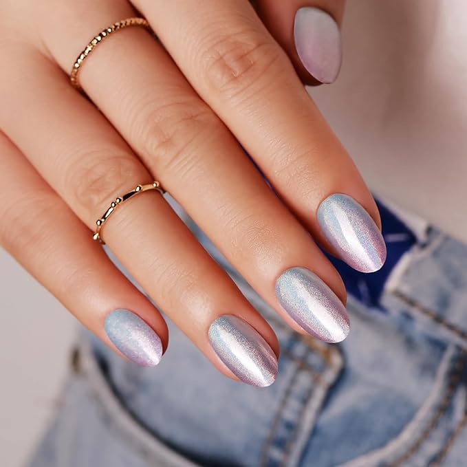 Semi Cured Gel Nail Strips - 30PCS Long-Lasting Nail Wraps, Salon-Quality Semi Cured Stickers, 2 Weeks Wear, Easy DIY Manicure - Indigo Twilight