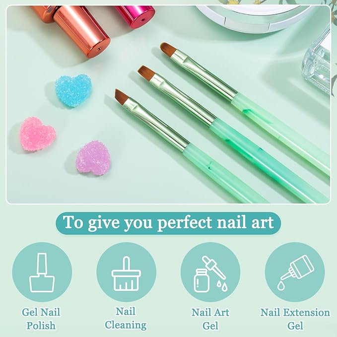 3PCS Nail Clean Up Brushes for OPI Nail Polish Remover, Brushes for Cleaning Polish Mistakes on the Cuticles, Acetone Resistant Nail Brush for Nail Art and Designs(Jade Green )