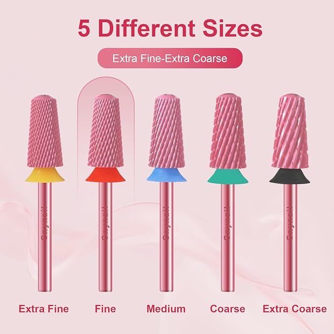 3/32" Large Tapered Smooth Top Bit Tungsten Carbide Nail Drill Bit Safety Bit for Gel & Acrylic Removal, 2- Way Rotating Efile Tip, Salon Electric File Accessory (F Girt, Rose Red)