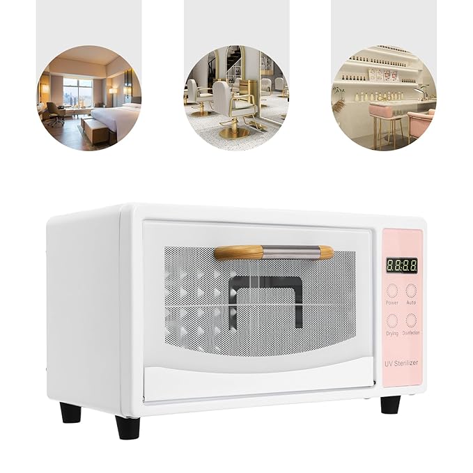 Nail Tool Cleaning Machine, 10L Multi-Functional Nail Cleaner Box with Adjustable Tiers & LED Display UV Light NailTools Cleaning Machine for Home Use, Barbers, Beauty Salons, and Spas (Pink)