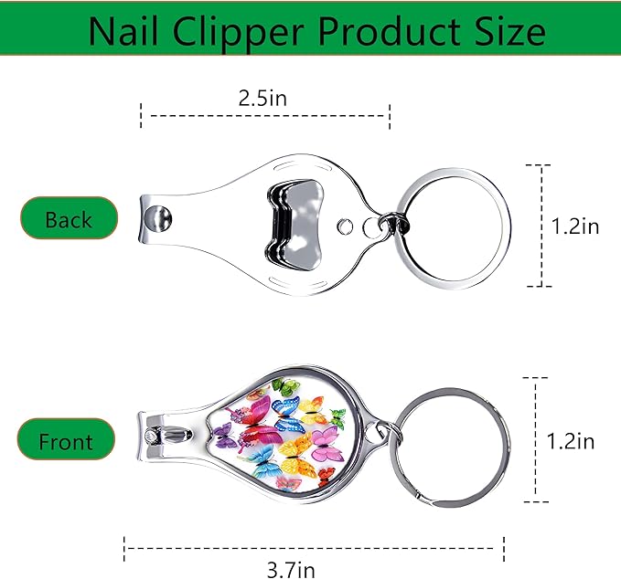 Nail Clipper Set with Keychain 2 Pack Toenail Clippers with Jar Opener Multifunction Nail Cutter for Men-Dorm Room Essentials,Gift for Thanksgiving,Halloween,Travel Essentials(Butterfly)