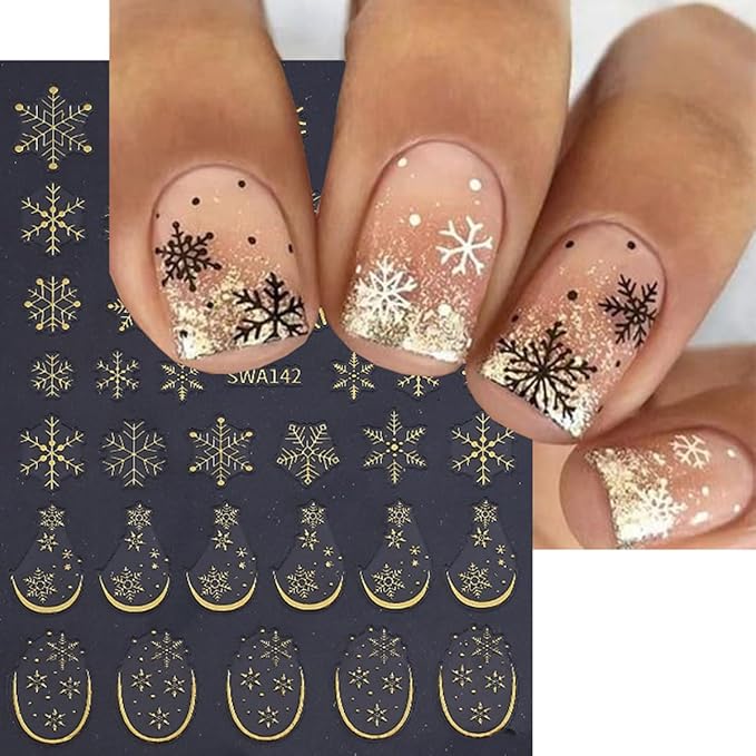3 Sheets Christmas Nail Stickers for Nail Art WLGDLH 3D Self Adhesive Nail Art Stickers Multicolor Snowflakes Nail Decals Winter Snowflake Nail Supplies for Women DIY Christmas Decorations