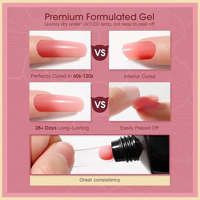 ROSALIND Nude Pink Poly Nail Gel, 2 oz Poly Extension Rose Pink Gel Poly Neutral Builder Nail Gel Quick Building, Gel Acrylic Poly in Tubes for Nail Extension Thickening Nail Trendy Beauty