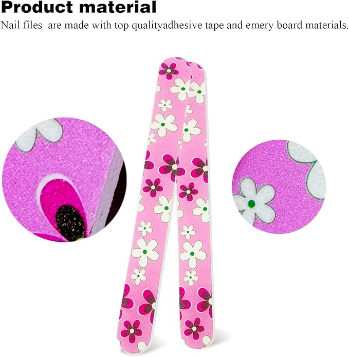24 Nail Files, Colored Emory Plate Nail Files Double Sided 180 Grains Professional Manicure Emory Plate Buffer Pedicure Tools Nail Shaping Polishing Files (Flower Series, Count, 24, 100/180 Grit)