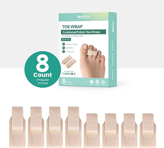 Welnove Hammer Toe Straightener - 8 Pack Broken Toe Wraps - Hammer Toe Corrector for Women - Toe Splints for Crooked Toes, Curled Toes, Bent Toes - (Multi-Size, Beige)