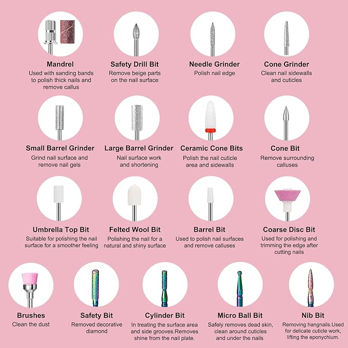 YOKE FELLOW Nail Drill Machine - 40000 RPM Electric Nail File Nail Drills for Acrylic Nails Professional with 12 Drill Bits Manicure Pedicure Polishing Nail Drill for Home Use