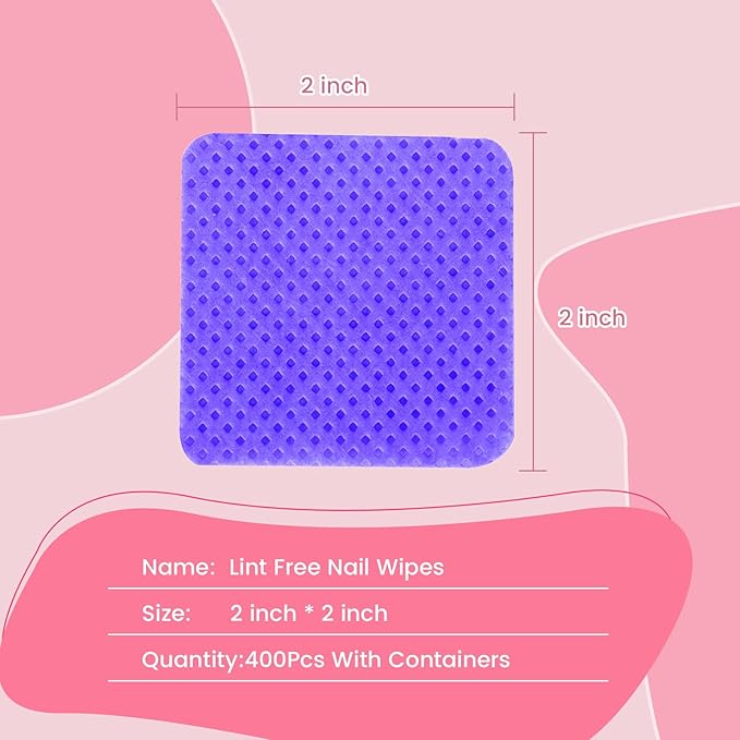 MAYEEN Lint Free Nail Wipes 400PCS Non-Woven Fabric Nail Polish Remover Wipes No Lint Nail Wipe for Gel Nails Eyelash Extensions Glue Cleaning Pad Nail Supplies