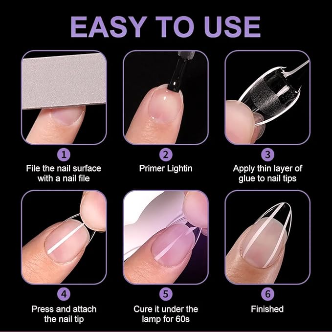 AddFavor 600pcs Almond Nail Tips Medium Fake Nails - Soft Gel Nail Tips Almond Shape Clear Acrylic Nails Tips for Nail Extensions, 12 Sizes Gel Nails Press ons Manicure Salon Home DIY