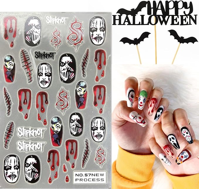 6 Sheets Halloween Nail Art Stickers Gothic Ghost Nail Decals Skull Pumpkin Spider Nail Design Horror Nail Stickers 3D Self-Adhesive Acrylic Nail Art Supplies for Women Girls DIY Halloween Manicure
