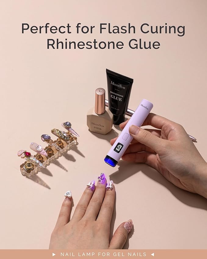 Melodysusie Handheld UV Light for Gel Nails, ART01R Cordless Gel X Nail Lamp Rechargeable with LCD Display, Eye-Protective Cover Flash Cure Nail Dryer for Rhinestone Glue Decoration DIY At Home Purple