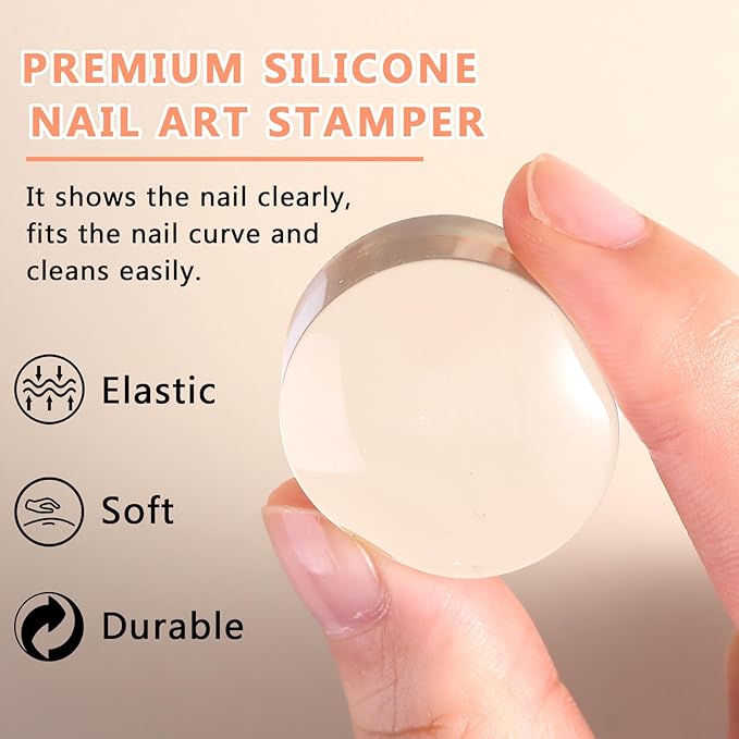 French Tip Tool- 4 Pcs Nail Stamper Kit Clear Silicone Nails Stamping Long & Short Jelly Stamper with Scrapers Nail Printing Tool for French Manicure Home DIY Nails Art Salon