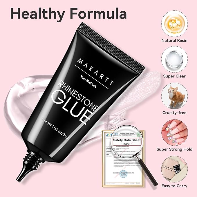 Makartt Nail Rhinestone Glue: Super Strong Gel Glue for Nail Art Decorations, Charms, 3D Bling, Gems, Jewel Diamonds 30ML Cured Need Beauty