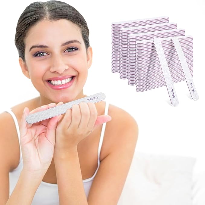 125 Pcs Nail Files 100/180 Grit Double Sided Emery Boards Professional Reusable Nail Buffers for Natural Nails and Acrylic Nails Home and Salon Use