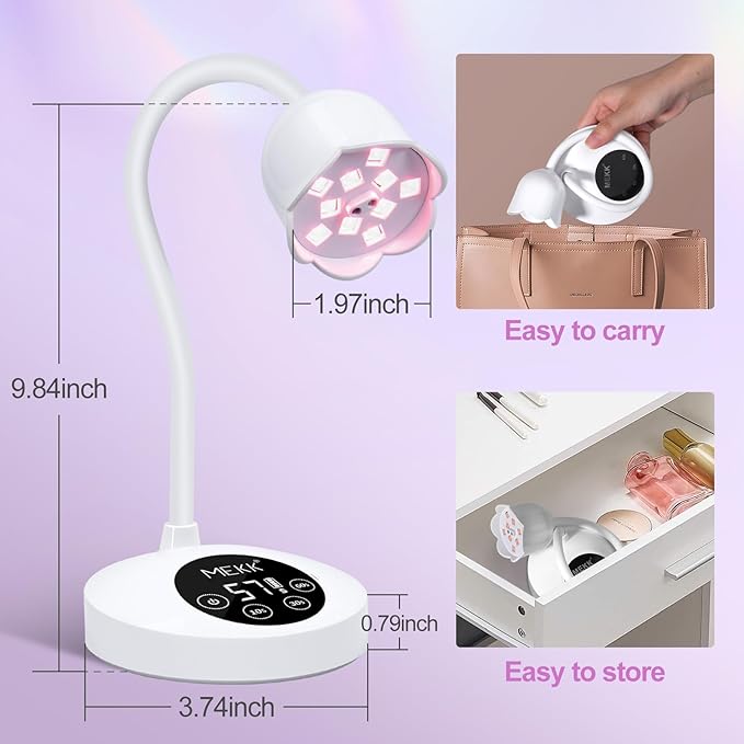 MEKK Gooseneck UV Nail Lamp Cordless Mini UV Light for Gel Nails with Auto Sensor,Professional Flash Cure Lamp 30W Single Nails Light with Three Timers (10s/30s/60s) Salon & Home DIY Use-White