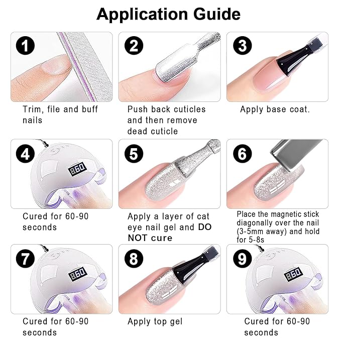 RARJSM Silver Cat Eye Gel Nail Polish with Magnet Stick Reflective Sparkle Translucent Clear White Glitter Cateye Gel Polish 15ml Single Bottle UV LED Curing Requires Soak Off for Home Salon