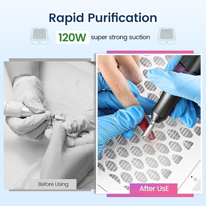 JODSONE 120W Nail Dust Collector Powerful Vacuum Fan Dust Collector Nail with Reusable Filter Manicure Pedicure Tool for Acrylic Nail Polishing Salon and Home Use