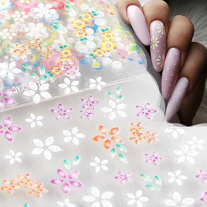 30 Sheets Flower Nail Art Stickers Decals Colorful Flower Nail Stickers 3D Self Adhesive Cute Daisy Floral Nail Decals Heart Nail Supplies Nail Art Design Decoration Accessories for Women DIY Manicure