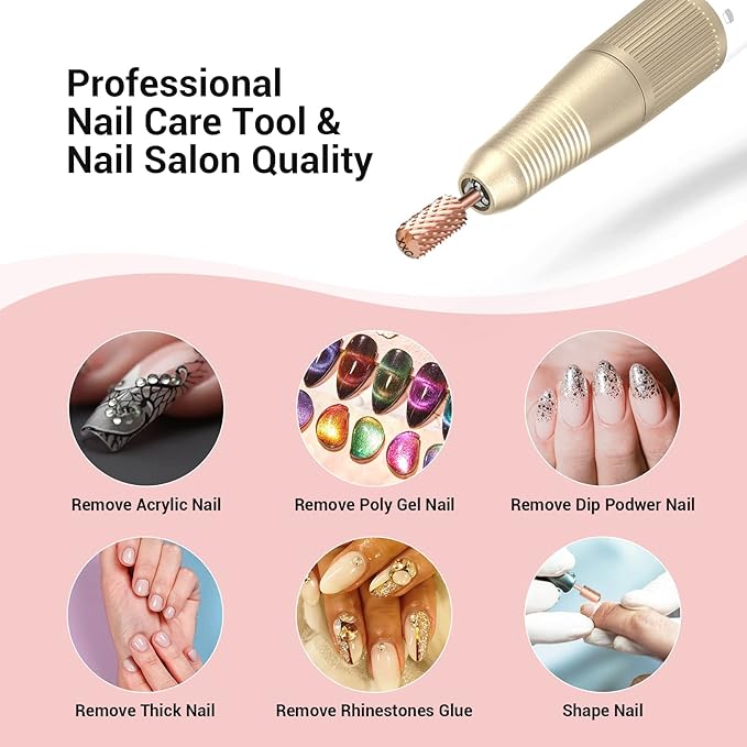 MelodySusie Safety Nail Drill Bits, 3/32'' Smooth Round Top Large Barrel Carbide Bits, Suitable for Manicure Pedicure Cuticle Gel Polishing, Beginners Bits, Rose Gold, Series Bit-S, Double Coarse