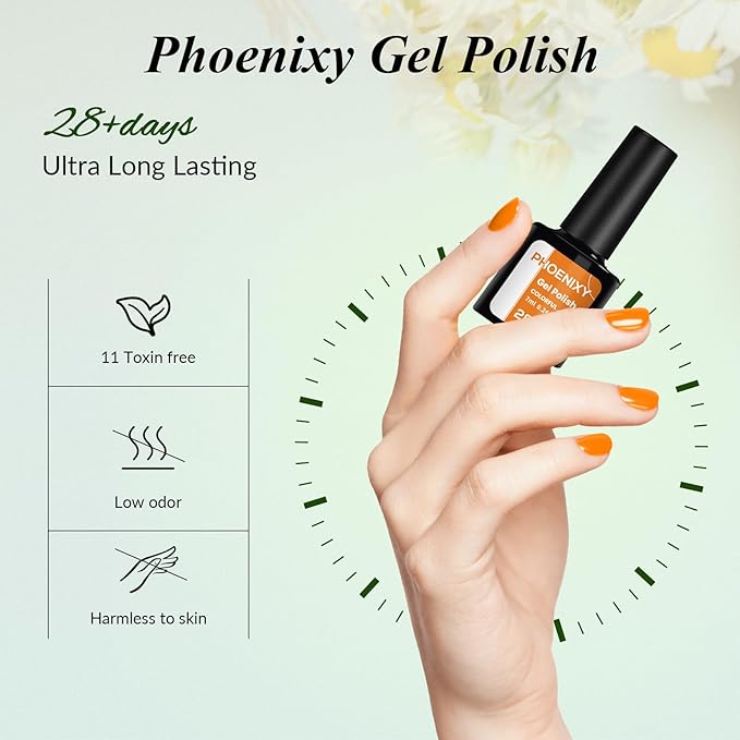 PHOENIXY Gel Nail Polish Kit with U V Light 48W, 56 Pcs 108 Effects Gel Nail Polish Set Base Glitter Top Coat Manicure Tools Gifts for Women