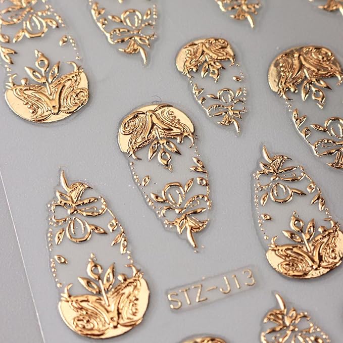 4Pcs Gold Nail Art Stickers 5D Embossed Golden Flower Nail Decals Fall Nail Art Supplies Flower Vine Leaves Autumn Nails Design French Leaf Manicure Sliders for Women DIY Thanksgiving Nail Decorations