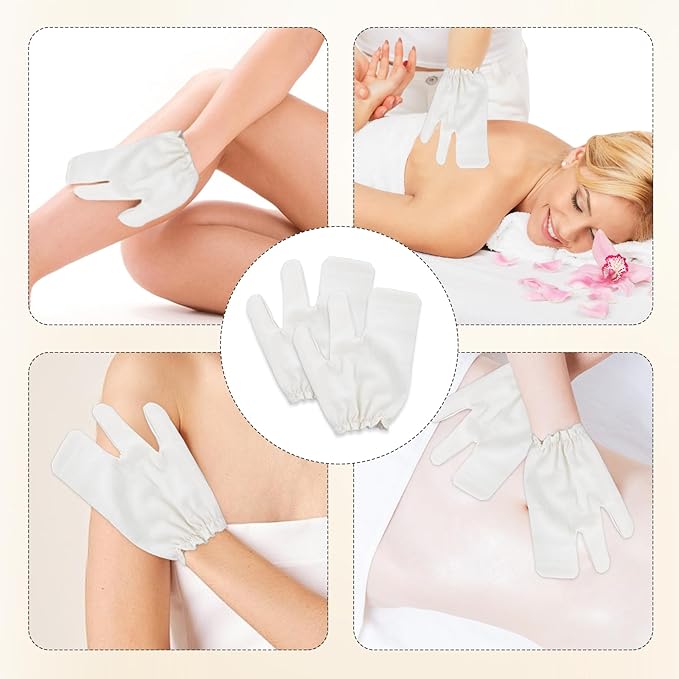 1 Pair of Garshana Gloves Raw Silk Massage Gloves Ayurvedic Massage, Body Exfoliation, Detox, Spa and Home Use, Suitable for Dry Brushing and Glowing Skin (Beige)