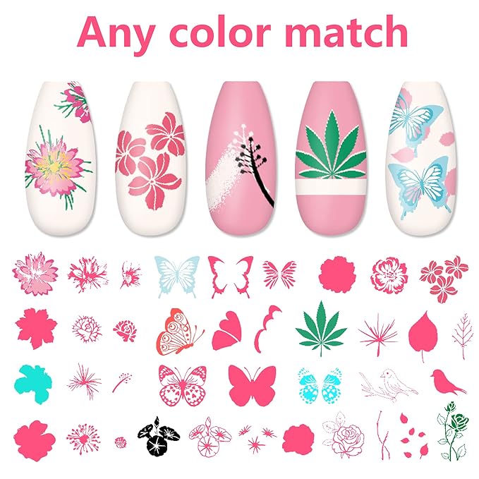 AddFavor Nail Art Stamper Kit 6pcs Flower Heart Leaf Lace Butterfly Stamping Plate Template with Silicone Nail Stamper and Scraper for Women Girls DIY Fingernail Manicure Stencils Tools