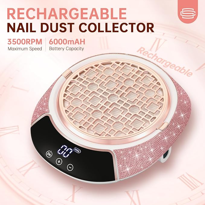 Cordless Nail Dust Collector,Portable Dust Collector Nail Tech with LED Display,Rechargeable Dust Suction Machine with Reusable Fillter for Acrylic Gel Polish,Salon & Home