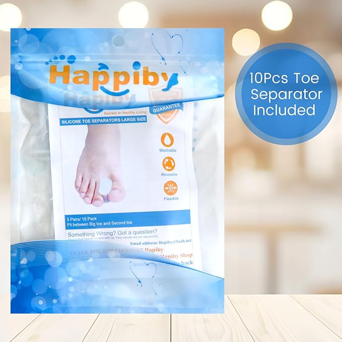 Toe Spacers(1/2"), Happiby Silicone Toe Separators for Bunion, Overlapping Toes and Toe Pain Relief, Big Toe Alignment, 5 Pairs/10 Pcs
