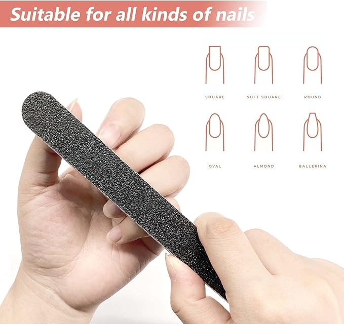 Nail File and Buffer Block, Professional Manicure Tools Kits, 100/180 Grit, Black Nail Pedicure File and Sanding Buffing Grinding Plisher File