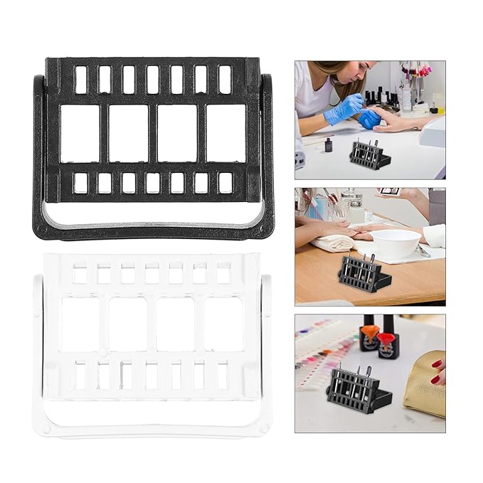 Acrylic Display Risers Nail Display Stand 2PCS Nail Drill Bits Holder 16 Holes Drill Bit Organizer Stand Manicure Nail Art Rack Grinding Head Holder for Home Vessel Bits Nail Bit Holder