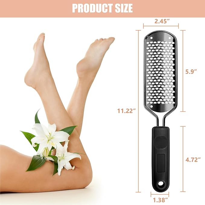 OWIIZI Foot File Pedicure Foot Scrubber for Callus Remover, Stainless Steel Foot Exfoliator Grater Feet Rasp Scraper Hard Cracked Dead Skin Removers for Wet and Dry Foot