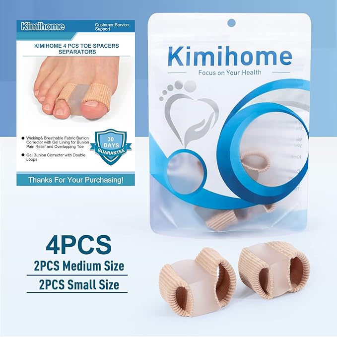 4 PCS Toe Spacers Separators, Wicking& Breathable Fabric Bunion Corrector with Gel Lining for Bunion Pain Relief and Overlapping Toe, Gel Bunion Corrector with Double Loops