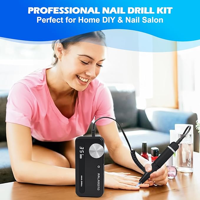 35000RPM Nail Filer Electric Nail Drill, Professional Cordless Machine, Portable Rechargeable Nail Drill, Drill Nails Tool for Manicure Pedicure Salon and Home Use (Black)