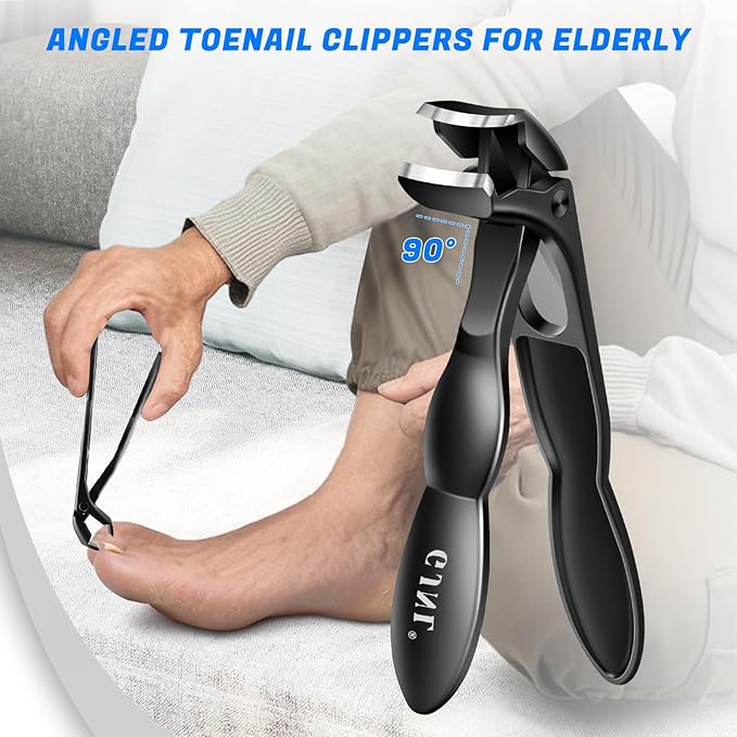 Toenail Clippers for Thick Toenails, Angled Head Toe Nail Clippers with Catcher, Heavy Duty 45° Slanted Toenail Clippers, 37mm Wide Jaw Nail Clippers with Long Handle, 6PCS