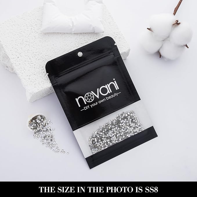 Novani 3000pcs Crystal Clear Rhinestones Flat Back Rhinestone Glass Diamonds Round Gems for Nail Art and Crafting Decorations,SS8,2.3-2.5mm