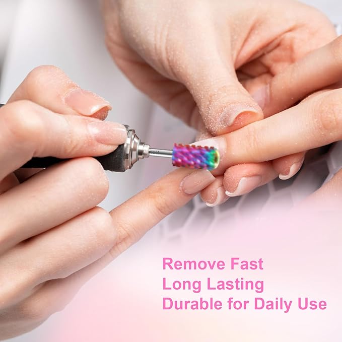 3/32" 2PCS Large Barrel Smooth Round Top Tungsten Carbide Nail Drill Bit Safety Bit for Gel & Acrylic Removal, 2-Way Rotating Efile Tip, Salon Electric File Accessory (3XC Grit, Multicolor)