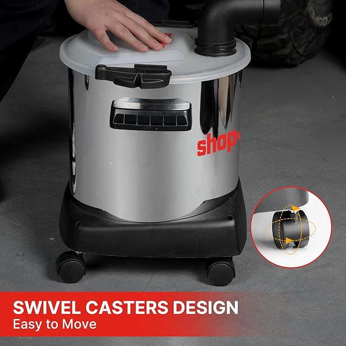 Shop-Vac Dust Collector with 5 Gallon Stainless Steel Tank, Movable Bucket for Woodworking, Easy Disposal of Dust & Debris, Prolong Filters Life, Elbow Fittings, 2-1/2" Hose and Filter Included