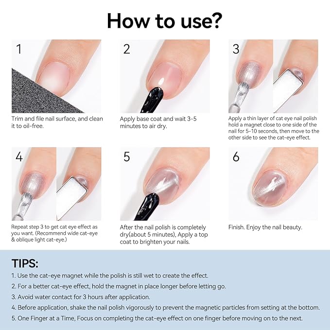 MIZHSE Quick Dry Cat Eye Nail Polish, Sliver Magnetic Nail Polish with Magnet, Air Drying Fast Nail Lacquer 15ml Cateye Effect for Women Girl Non-Gel Nail Art Manicure DIY Home