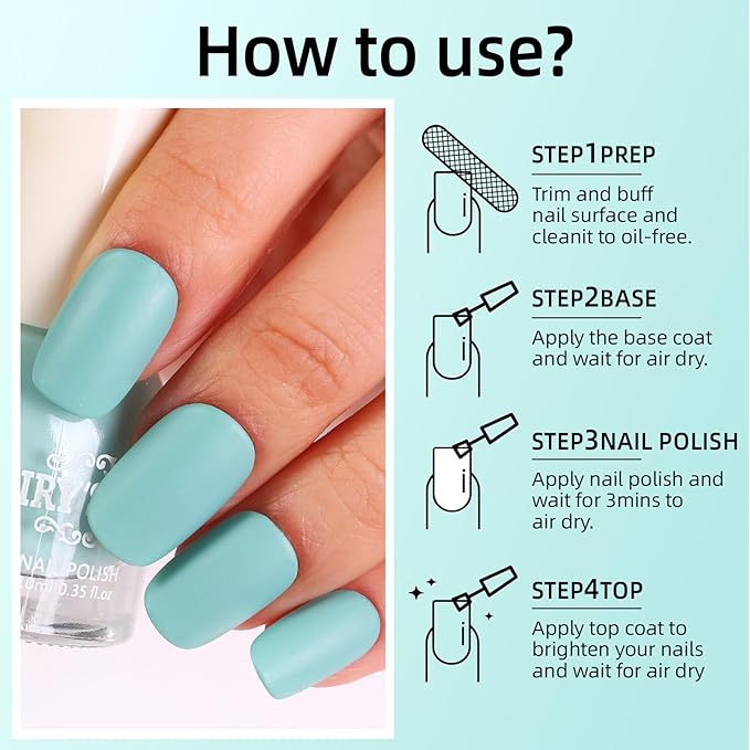 Matte Nail Polish Air Dry Nail Lacquer for Nail Art Varnish, Mist Effect Matte Finish Velvet Nail Polish, 0.35 fl oz (Cyan-14, 10 ML)